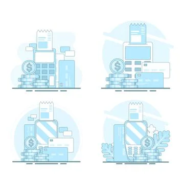 Illustration set of card payment technology with credit and debit transaction Stock Illustration