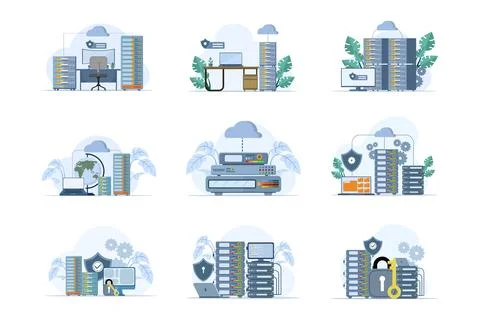 Illustration set of database programmers working on coding, HTML, CSS 스톡 일러스트