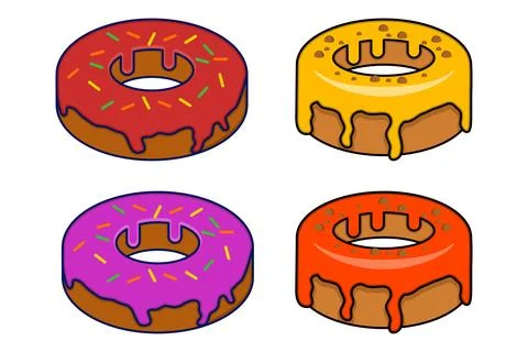 Illustration set of donuts with various toppings isolated on white background 스톡 일러스트