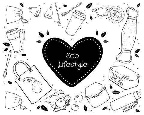 Illustration set eco-friendly objects isolated in white background. Stock Illustration