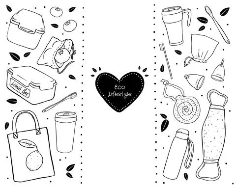 Illustration set eco-friendly objects isolated in white background. Stock Illustration