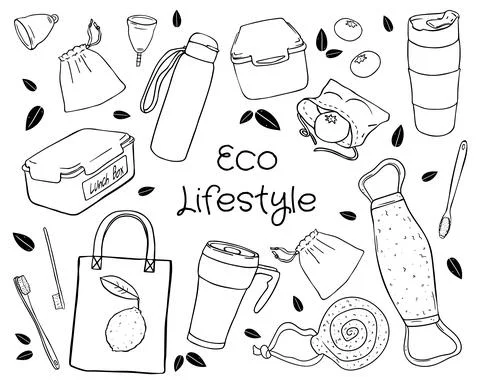 Illustration set eco-friendly objects isolated in white background. Stock Illustration