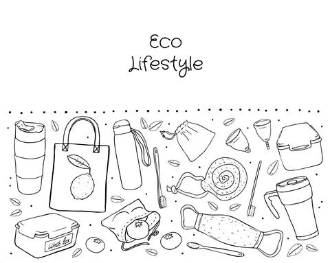 Illustration set eco-friendly objects isolated in white background. Stock Illustration