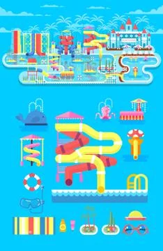 Illustration set elements water park Ilustración de archivo