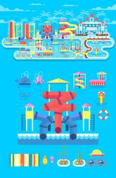 Illustration set elements water park Ilustración de archivo