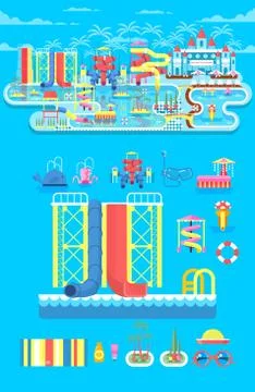 Illustration set elements water park Ilustración de archivo