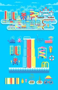 Illustration set elements water park Ilustração Stock