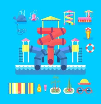 Illustration set elements water park Ilustração Stock
