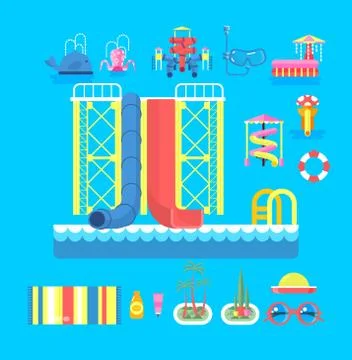 Illustration set elements water park Ilustração Stock