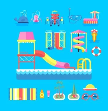 Illustration set elements water park Ilustración de archivo