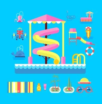 Illustration set elements water park Ilustración de archivo