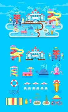 Illustration set elements water park Ilustración de archivo