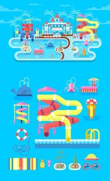 Illustration set elements water park Ilustração Stock