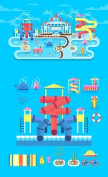 Illustration set elements water park Ilustración de archivo