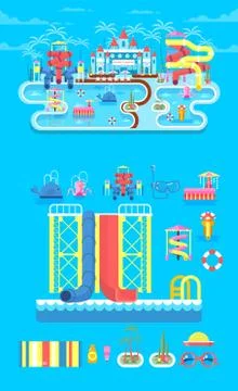 Illustration set elements water park Ilustración de archivo