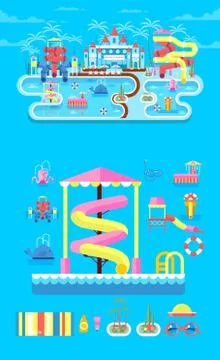 Illustration set elements water park Ilustración de archivo