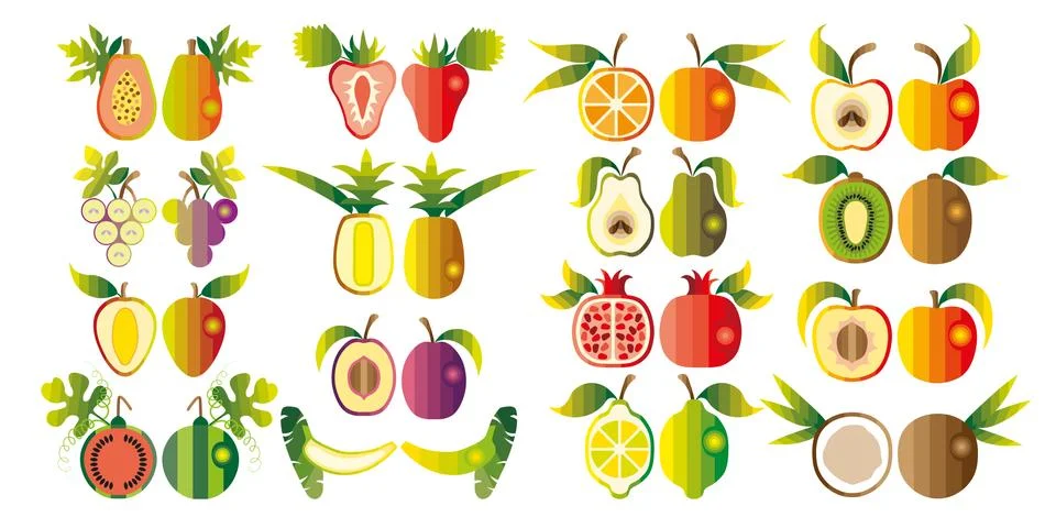 Illustration of a set  fruit. Stock Illustration