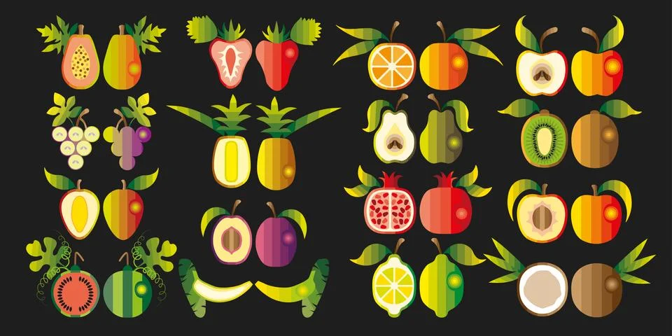 Illustration of a set fruit. Stock Illustration