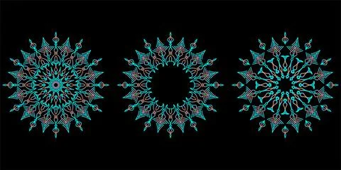 Illustration set of gradient mandalas on dark background Stock Illustration