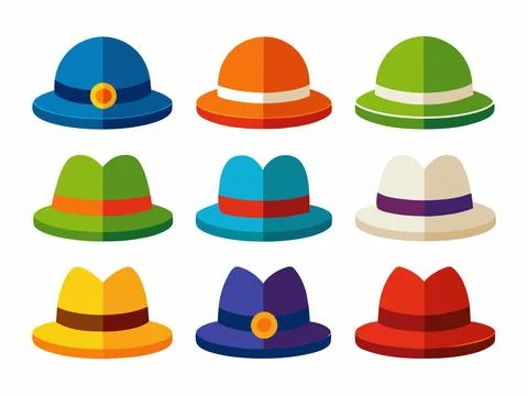 Illustration of a set of hats in different colors on a white background Stock Illustration