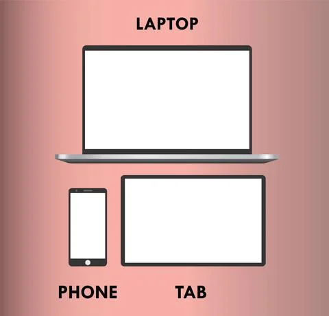 Illustration Set Laptop Tablet Smartphone Blank Mockup Office Digital Template 库存插图
