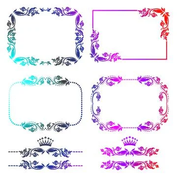 Illustration set of ornate multicolor frames 库存插图