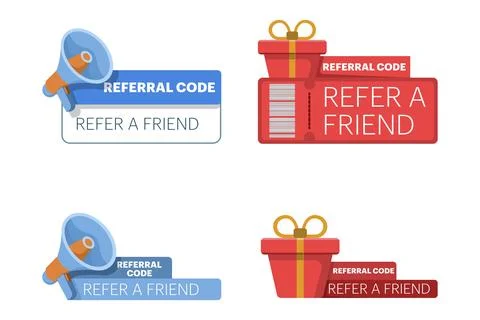 Illustration set of referral program and friend sharing referral code 库存插图