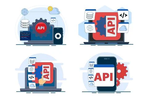 Illustration set showing application programming interface illustration イラスト素材