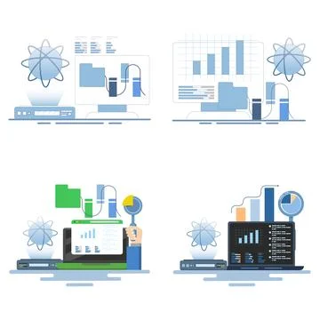 Illustration set showing data science concept with online storage technology 스톡 일러스트