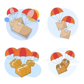Illustration set showing delivery package with parachute premium icon イラスト素材