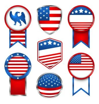 Illustration Set of Various Graphics and Labels, Emblems in Traditional Ame.. Illustrazione stock