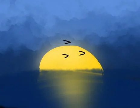 Illustration of the setting sun in the ocean Stock Illustration