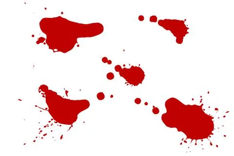 An illustration of several abstract red spots of ink spilled over a white pie Stock Illustration
