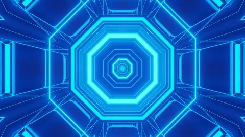 Illustration of several octagonal blue shapes inside each other Stock Illustration