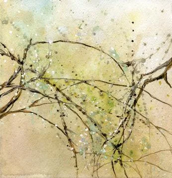 Illustration of several tree branches with fresh leaves on them Ilustração Stock