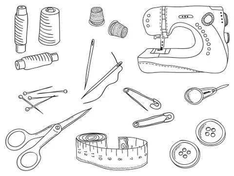 Illustration of sewing stuff and tools Stock Illustration