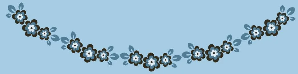 Illustration on a sheet of 4x1 format - stylized flowers with leaves - graphi Stock Illustration
