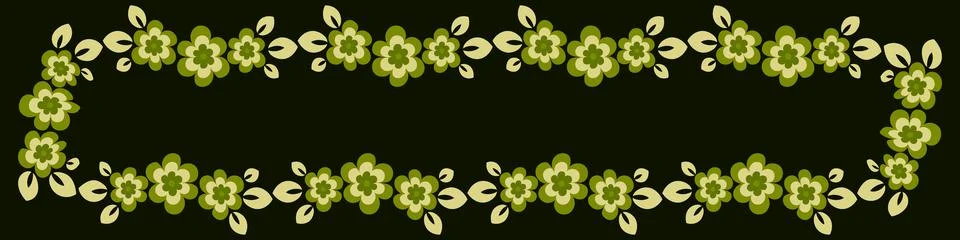 Illustration on a sheet of 4x1 format - stylized flowers with leaves - graphi Stock Illustration