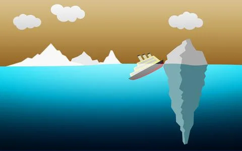 Illustration of a Ship that sinks after hitting the iceberg Stock Illustration