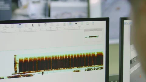 Illustration shot of computer screen, with digital data, graphs and 動画素材 256758632
