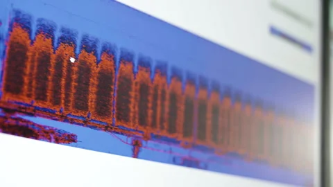 Illustration shot of computer screen, with digital data, graphs and 動画素材 256758792