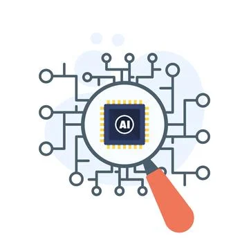 Illustration showing AI machine learning with search and analytics elements 库存插图