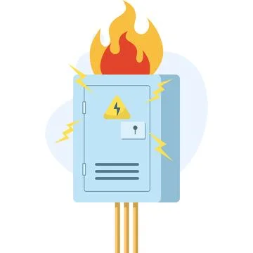 Illustration showing a burning electrical panel and broken switchboard Stock Illustration