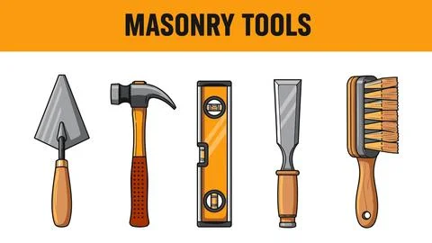 Illustration showing five different construction related implements bundle Stock Illustration