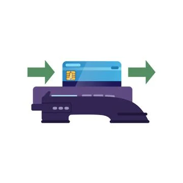 Illustration showing how to pay by plastic card through POS-terminal. Modern Stock Illustration