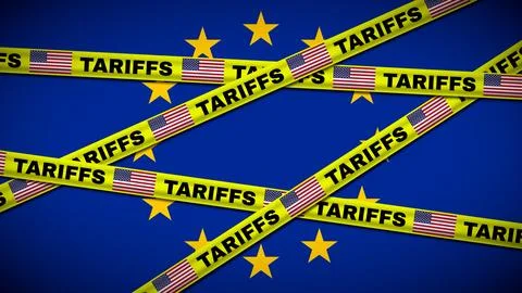 Illustration Showing US Imposing Tariffs on Europe Stock Illustration