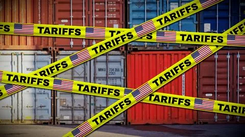 Illustration Showing US Tariffs Over Foreign Containers Stock Illustration