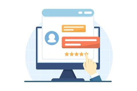 Illustration showing users posting five-star reviews and feedback Stock Illustration
