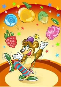 The illustration shows a circus bear Stock Illustration