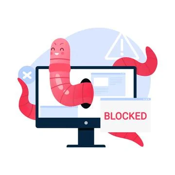 This illustration shows a cybersecurity threat of malware blocking, vital for Stockillustratie